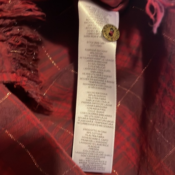 Current/Elliot Maroon Gold metallic fringe flannel long sleeve button top small - Picture 4 of 6